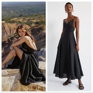 Anthropologie Sau Lee Azealia Linen Midi Maxi Dress sz 2 Open Back Black